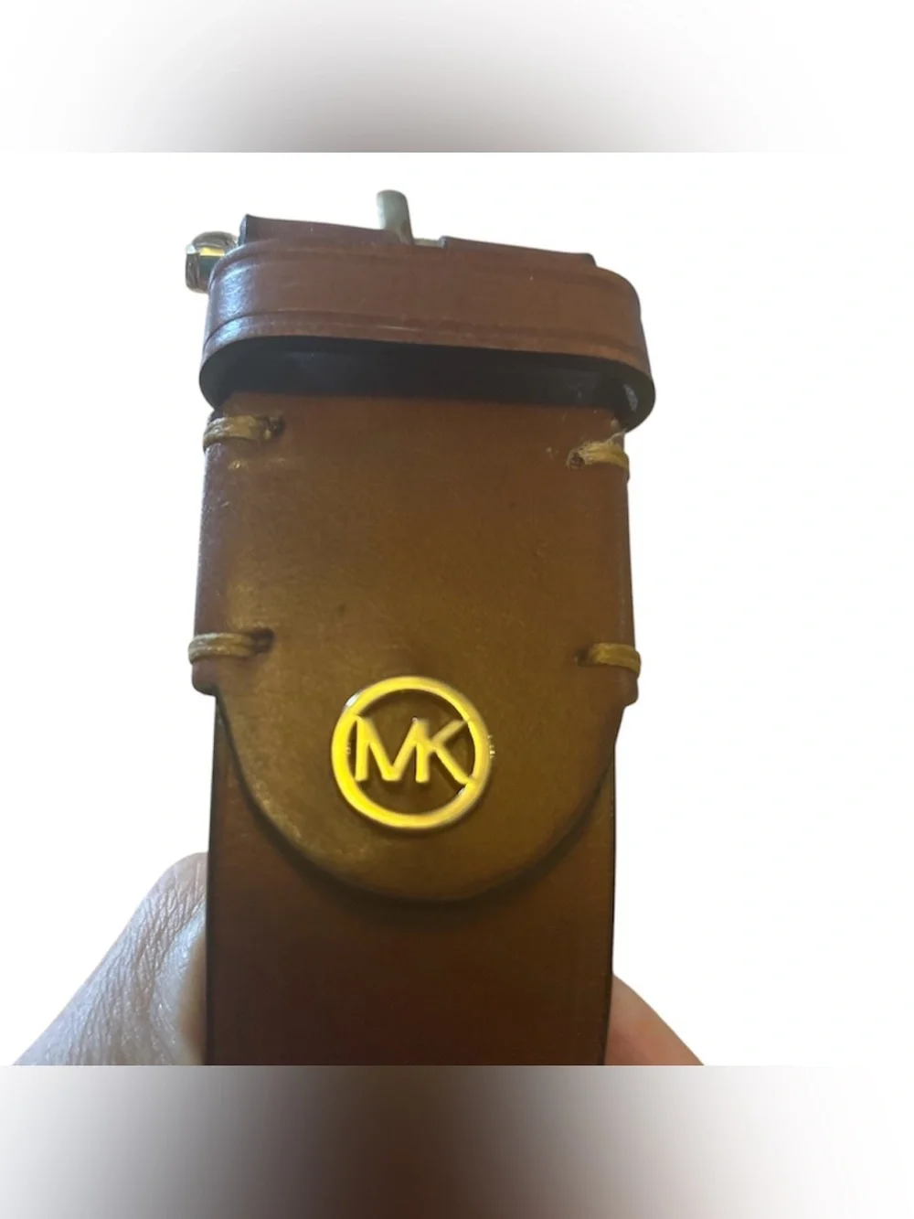 Michael Kors Women’s Brown Leather Belt with Gold MK Logo